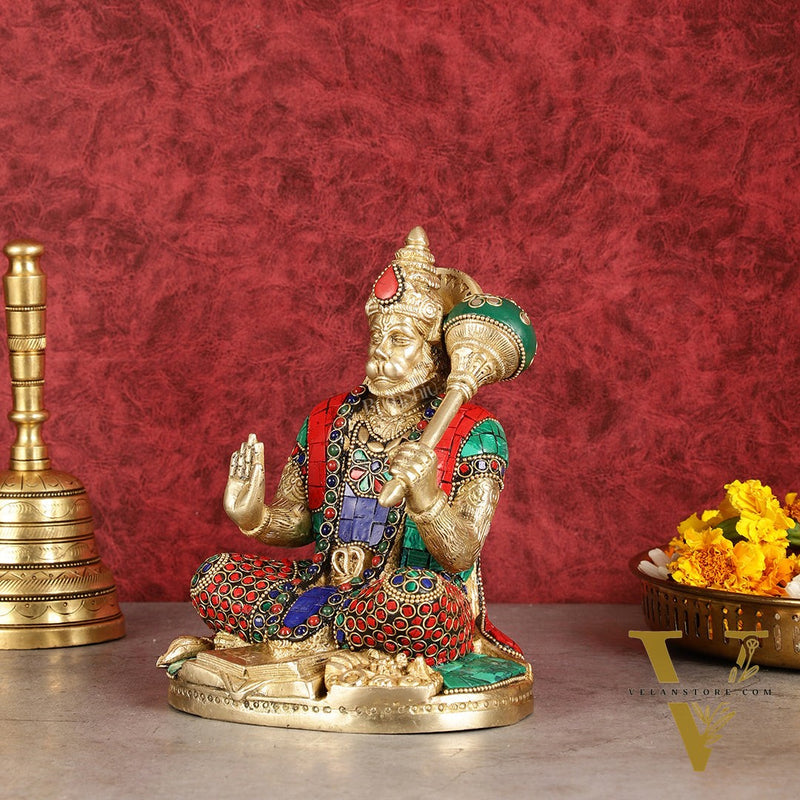Pure Brass Blessing Lord Hanuman Idol blessing hand 7 inch