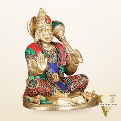 Pure Brass Blessing Lord Hanuman Idol blessing hand 7 inch