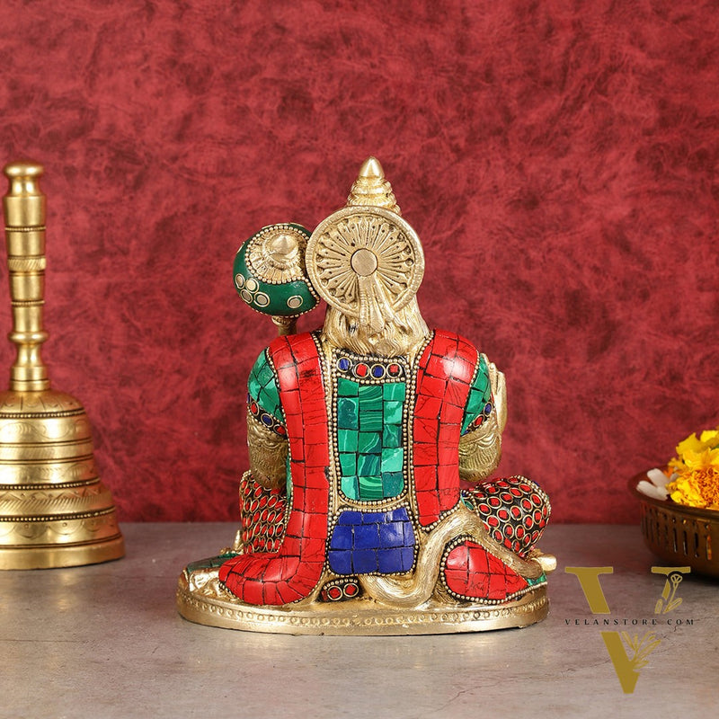 Pure Brass Blessing Lord Hanuman Idol blessing hand 7 inch