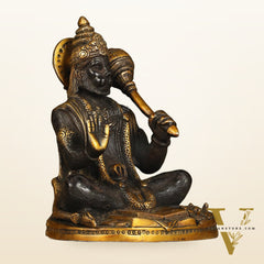 Pure Brass Blessing Lord Hanuman Idol with Crossed Legs 7 inch