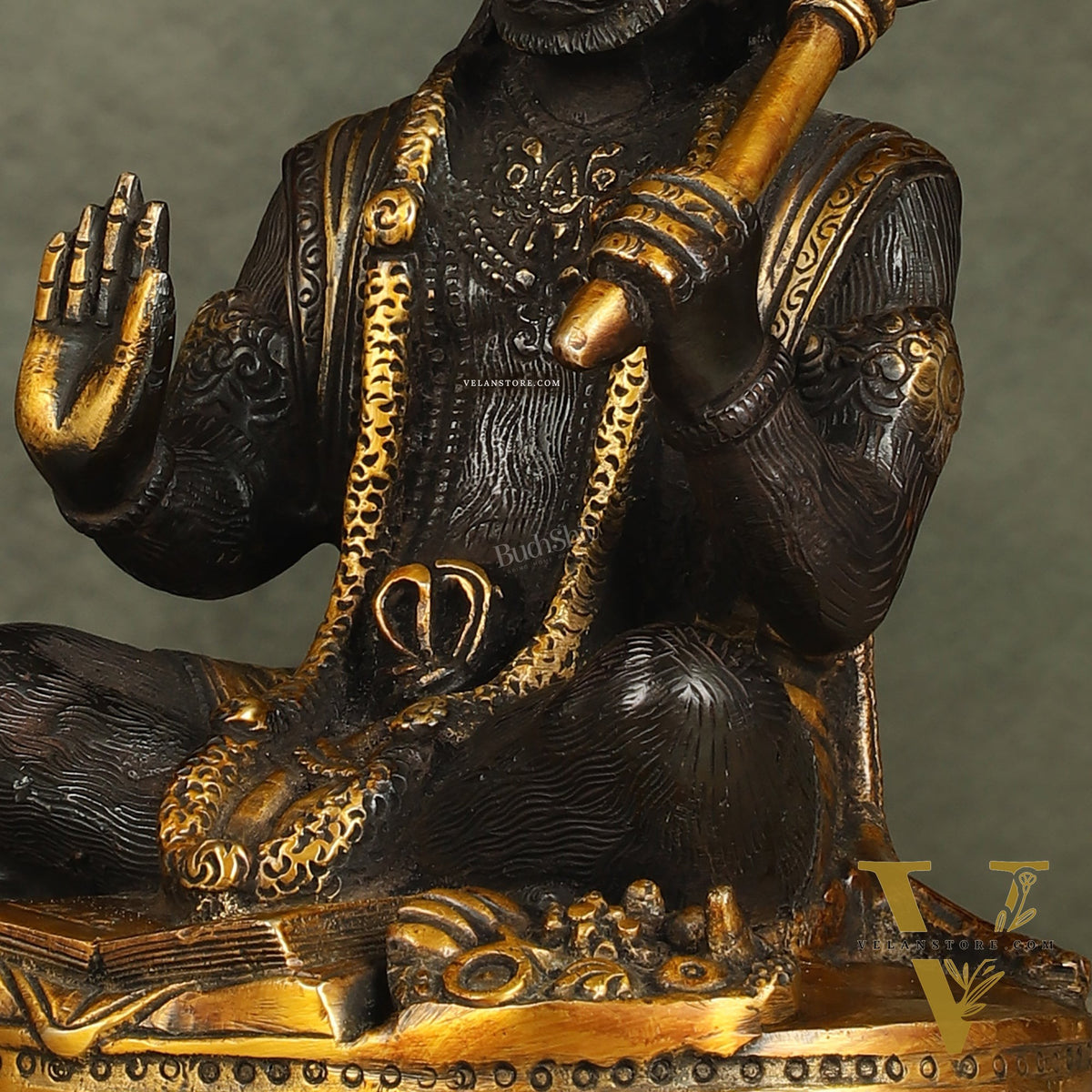 Pure Brass Blessing Lord Hanuman Idol with Crossed Legs 7 inch