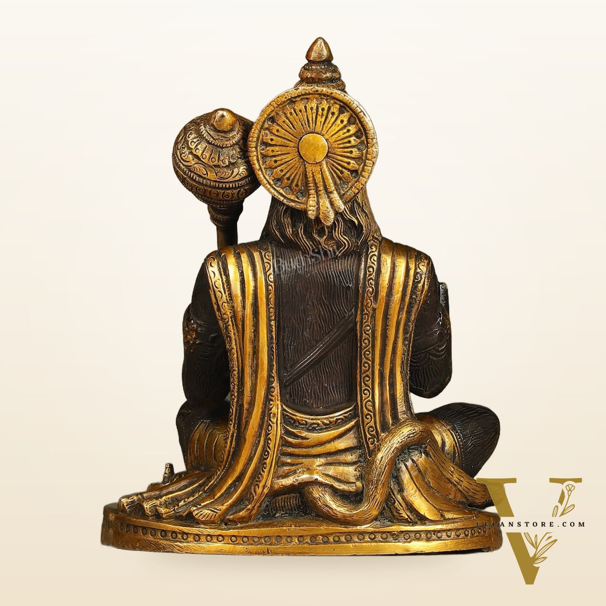 Pure Brass Blessing Lord Hanuman Idol with Crossed Legs 7 inch