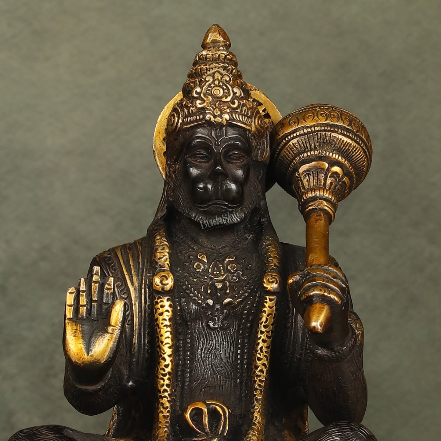 Pure Brass Blessing Lord Hanuman Idol with Crossed Legs 7 inch