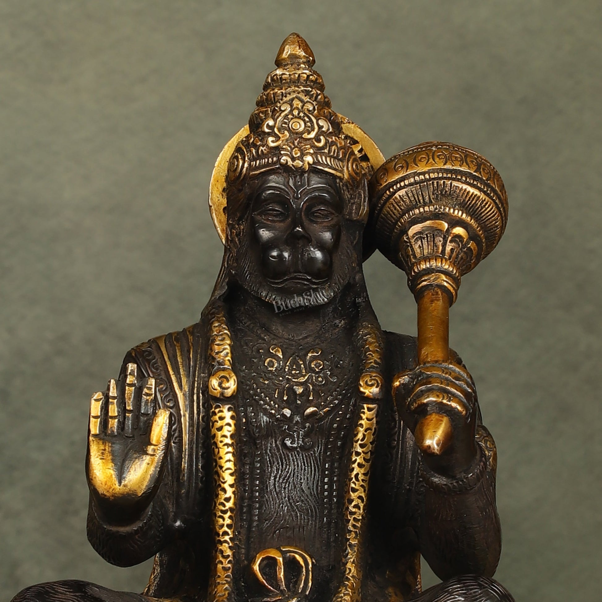 Pure Brass Blessing Lord Hanuman Idol with Crossed Legs 7 inch