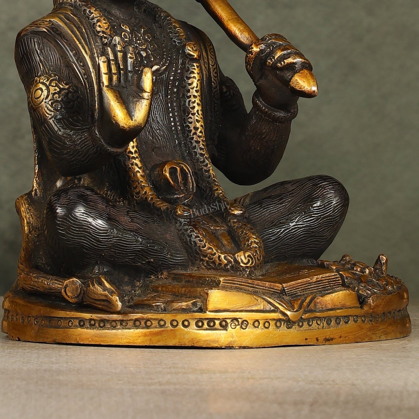 Pure Brass Blessing Lord Hanuman Idol with Crossed Legs 7 inch