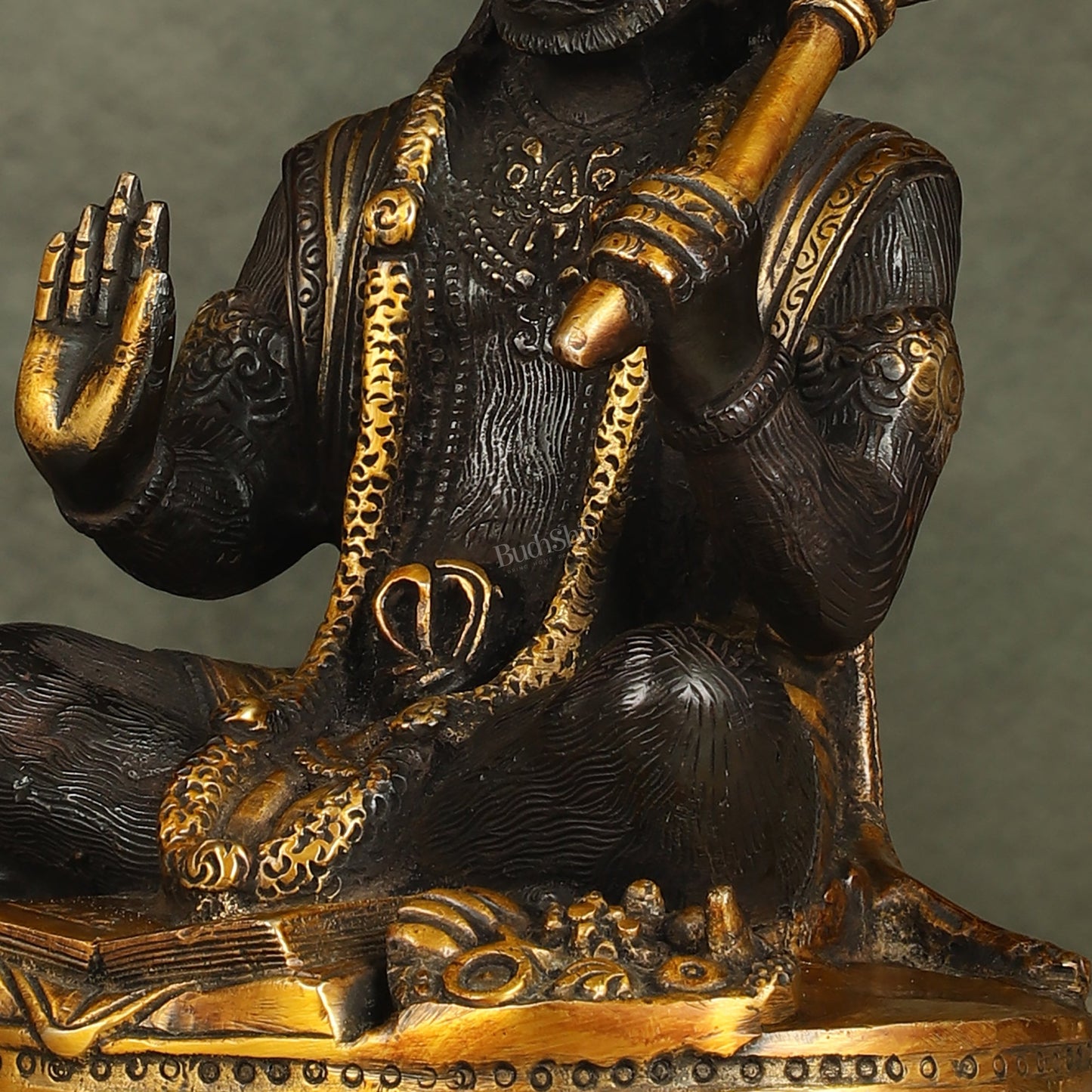 Pure Brass Blessing Lord Hanuman Idol with Crossed Legs 7 inch