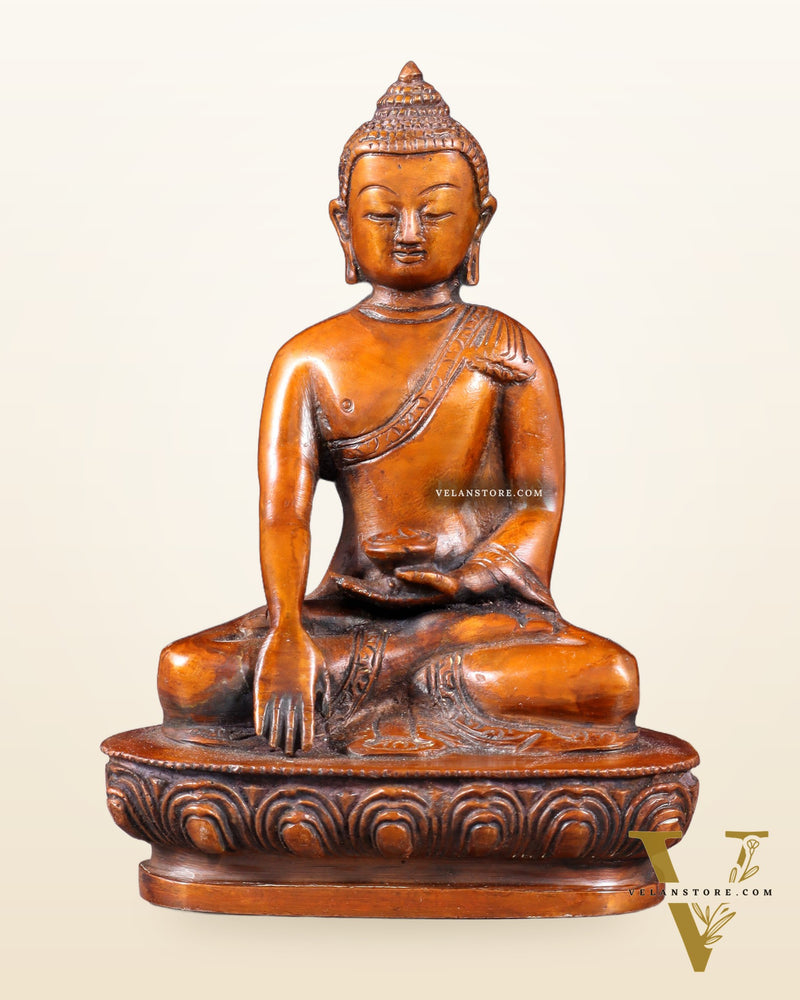 Pure Brass Buddha Bhumisparsha Nirvana Mudra Idol 5.5"
