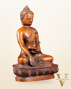 Pure Brass Buddha Bhumisparsha Nirvana Mudra Idol 5.5"