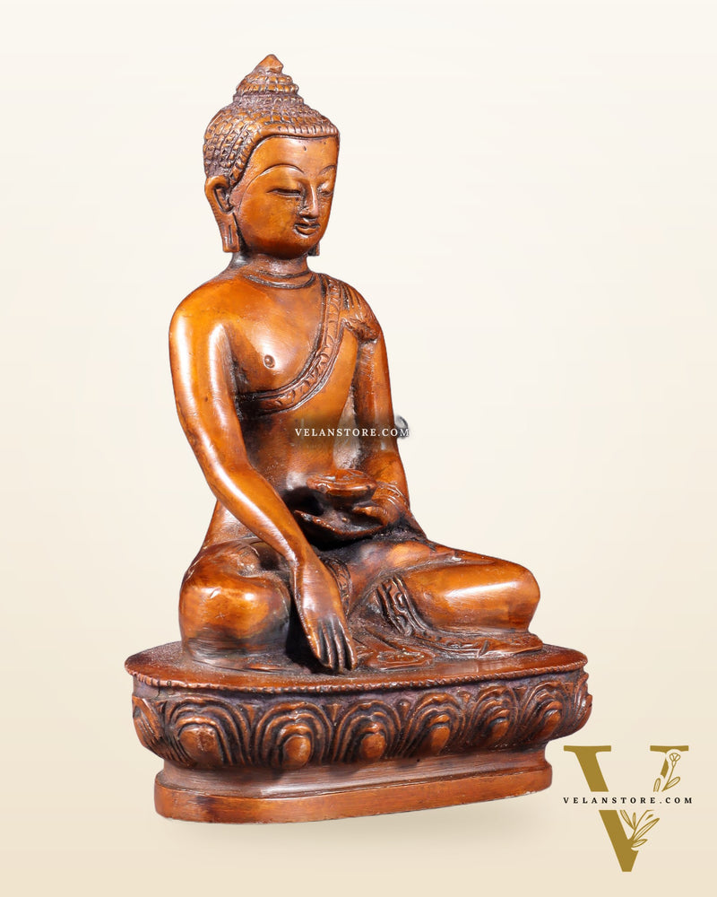 Pure Brass Buddha Bhumisparsha Nirvana Mudra Idol 5.5"