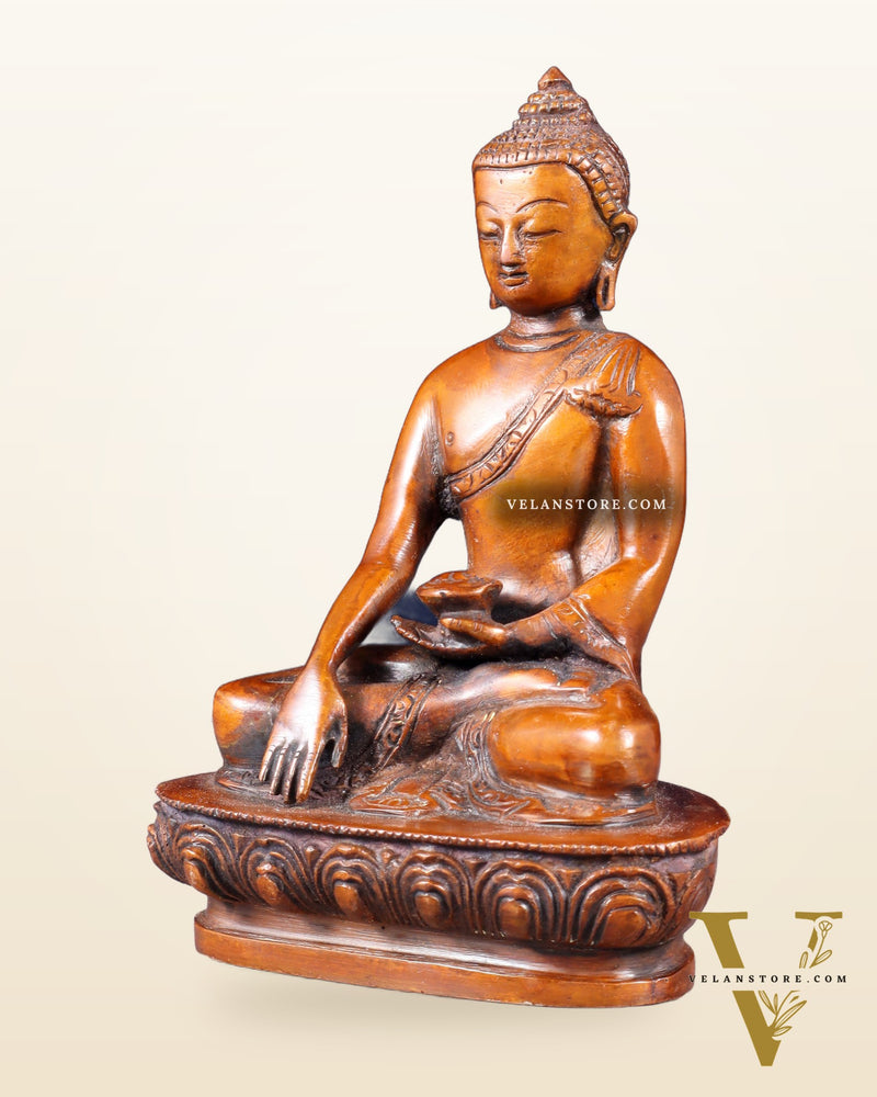 Pure Brass Buddha Bhumisparsha Nirvana Mudra Idol 5.5"