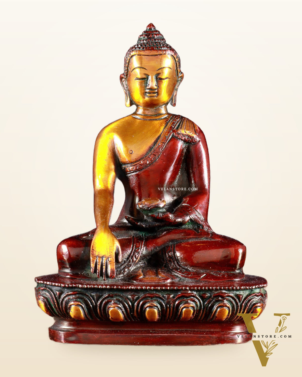 Pure Brass Buddha Bhumisparsha Nirvana Mudra Idol 5.5"