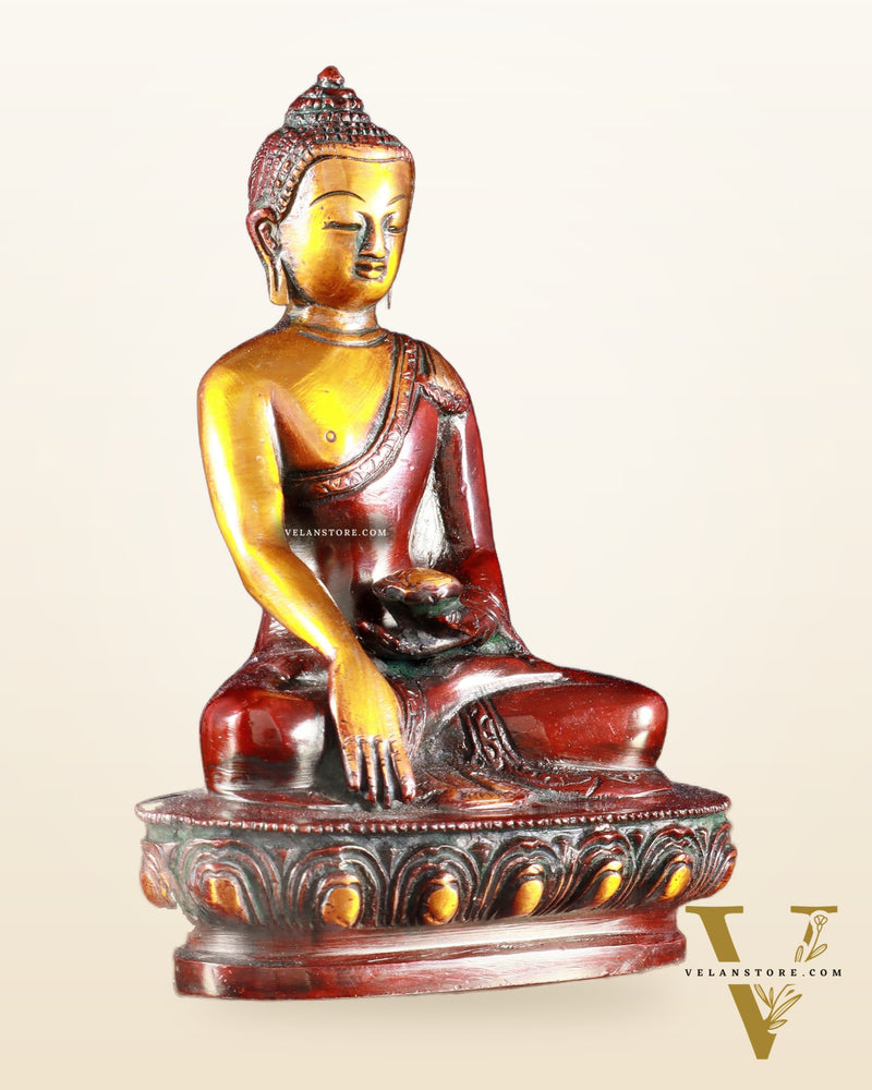 Pure Brass Buddha Bhumisparsha Nirvana Mudra Idol 5.5"