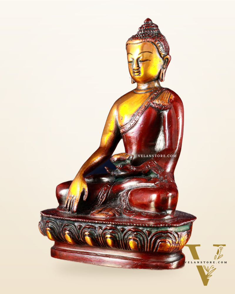 Pure Brass Buddha Bhumisparsha Nirvana Mudra Idol 5.5"