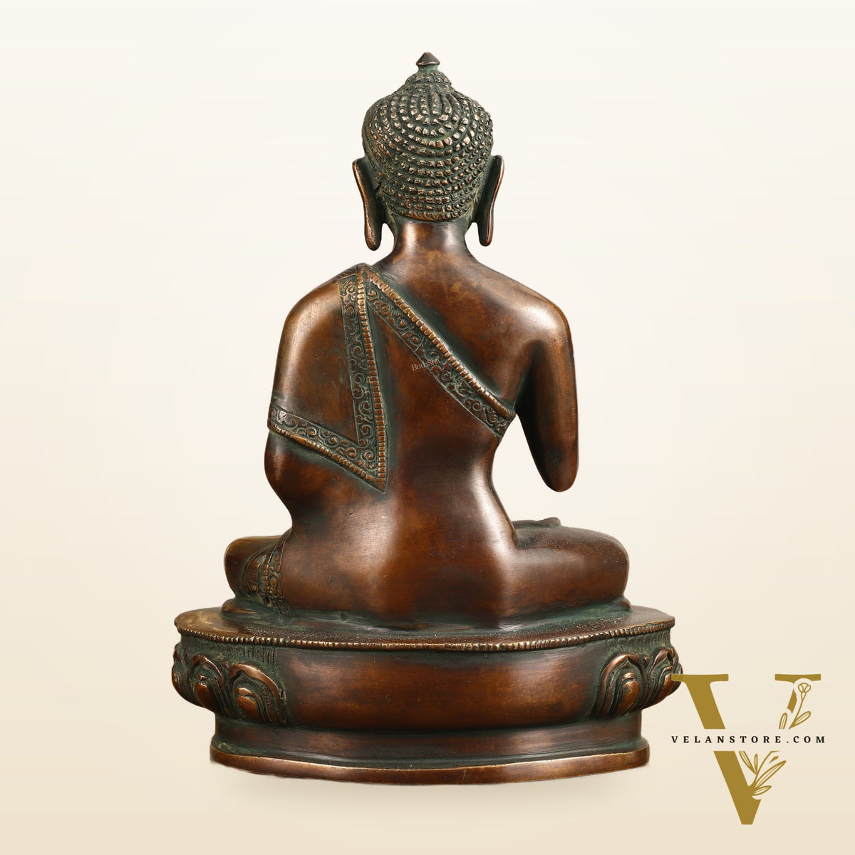 Pure Brass Buddha Blessing Mudra Statue - Antique Tone, 10" Height