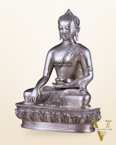 Pure Brass Buddha Blessing Mudra Statue - Silver plated, 10" Height