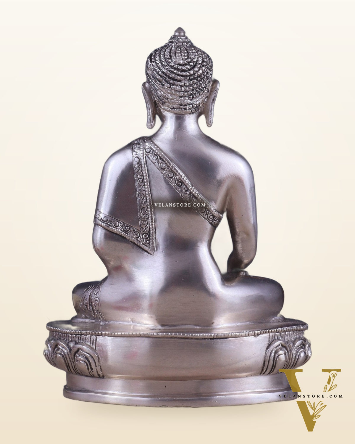 Pure Brass Buddha Blessing Mudra Statue - Silver plated, 10" Height