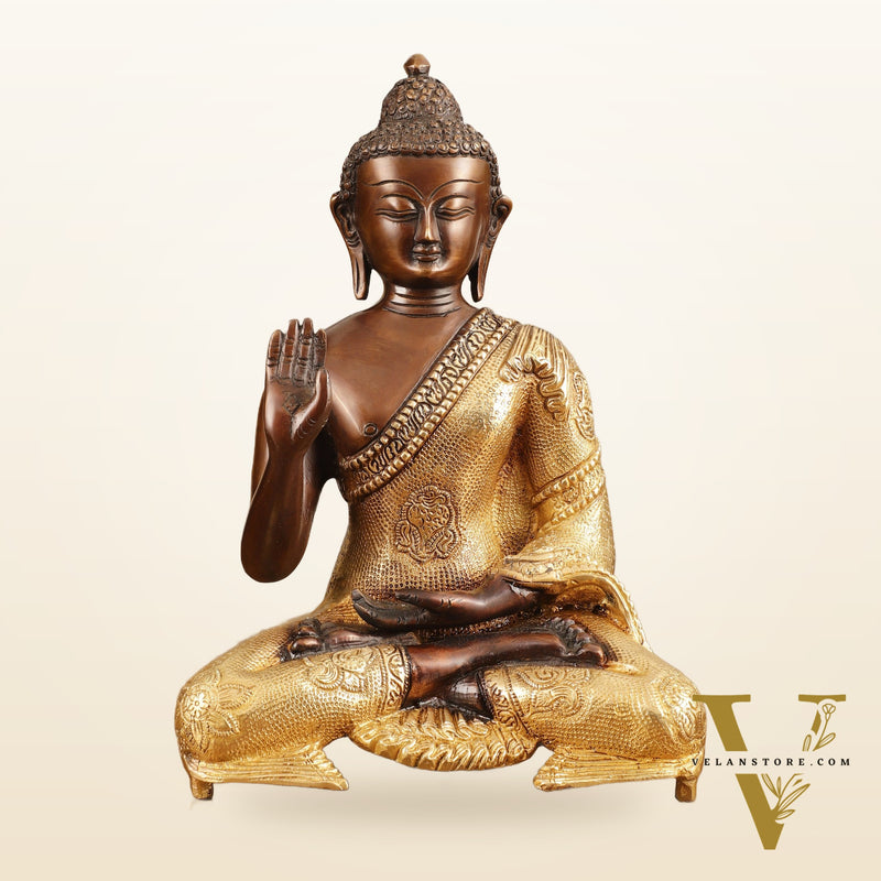 Pure Brass Buddha Dual Tone Sculpture - 11" Height