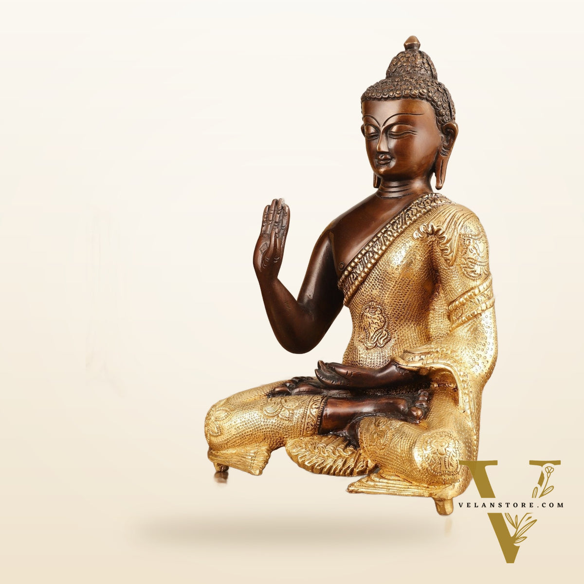 Pure Brass Buddha Dual Tone Sculpture - 11" Height