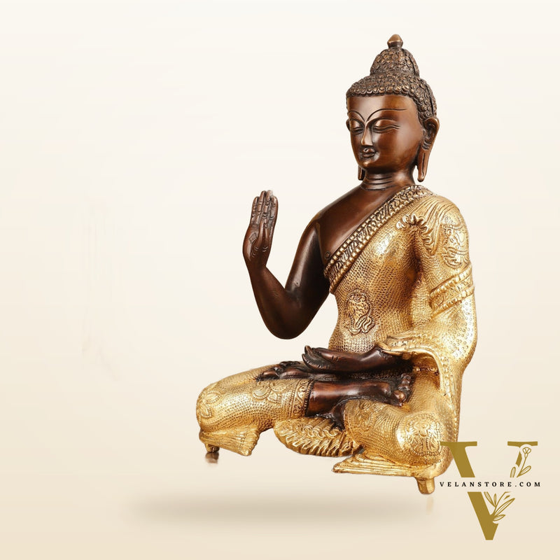 Pure Brass Buddha Dual Tone Sculpture - 11" Height