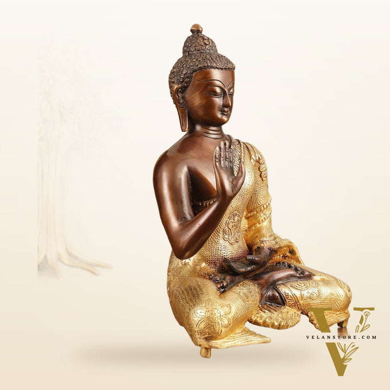 Pure Brass Buddha Dual Tone Sculpture - 11" Height