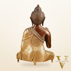 Pure Brass Buddha Dual Tone Sculpture - 11" Height