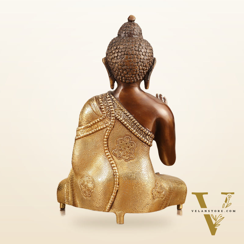 Pure Brass Buddha Dual Tone Sculpture - 11" Height