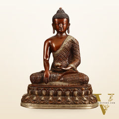 Pure Brass Buddha Hand Down Statue - Nepali brown Finish, 11" Height