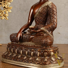 Pure Brass Buddha Hand Down Statue - Nepali brown Finish, 11" Height