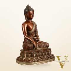 Pure Brass Buddha Hand Down Statue - Nepali brown Finish, 11" Height