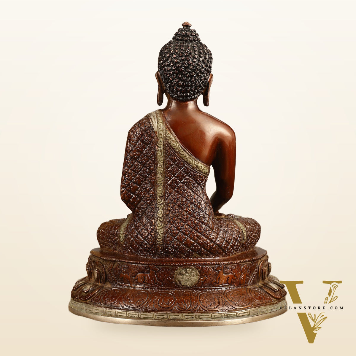 Pure Brass Buddha Hand Down Statue - Nepali brown Finish, 11" Height