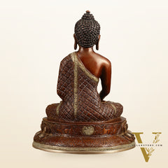 Pure Brass Buddha Hand Down Statue - Nepali brown Finish, 11" Height