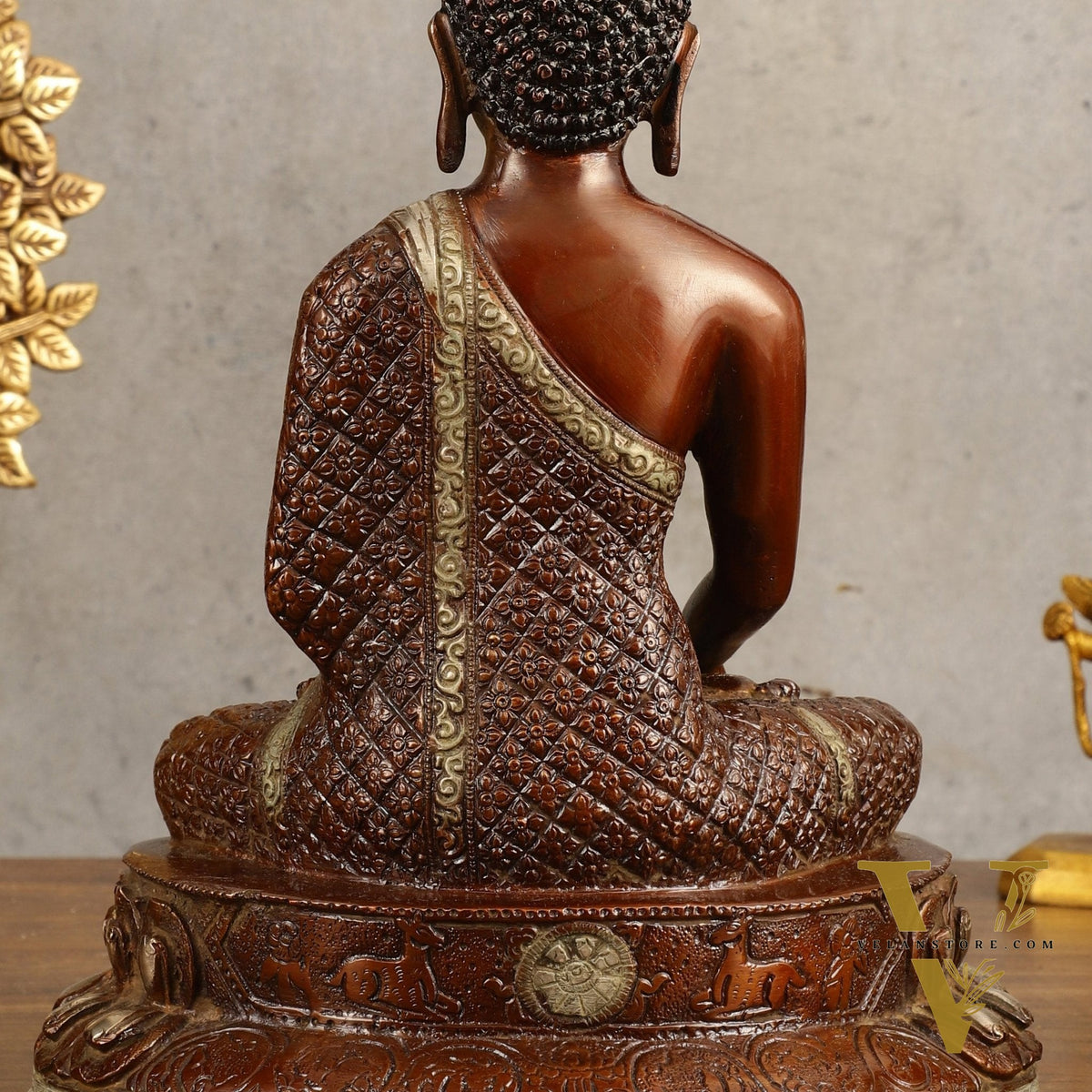 Pure Brass Buddha Hand Down Statue - Nepali brown Finish, 11" Height