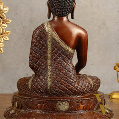 Pure Brass Buddha Hand Down Statue - Nepali brown Finish, 11" Height