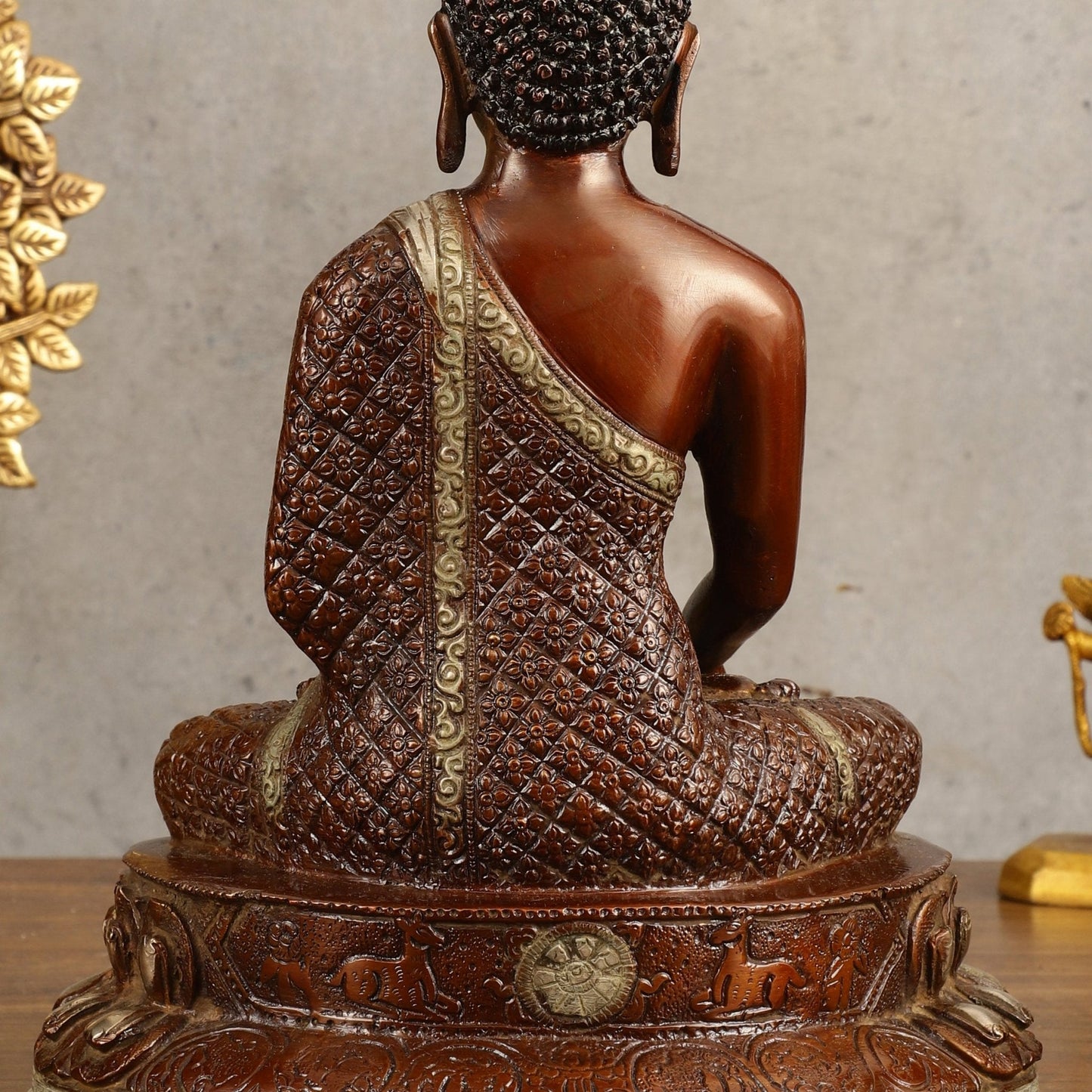 Pure Brass Buddha Hand Down Statue - Nepali brown Finish, 11" Height