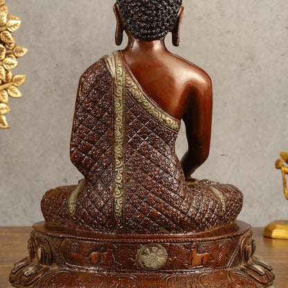 Pure Brass Buddha Hand Down Statue - Nepali brown Finish, 11" Height