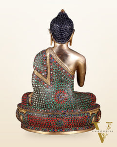 Pure Brass Buddha idol rings stonework - 13.5"