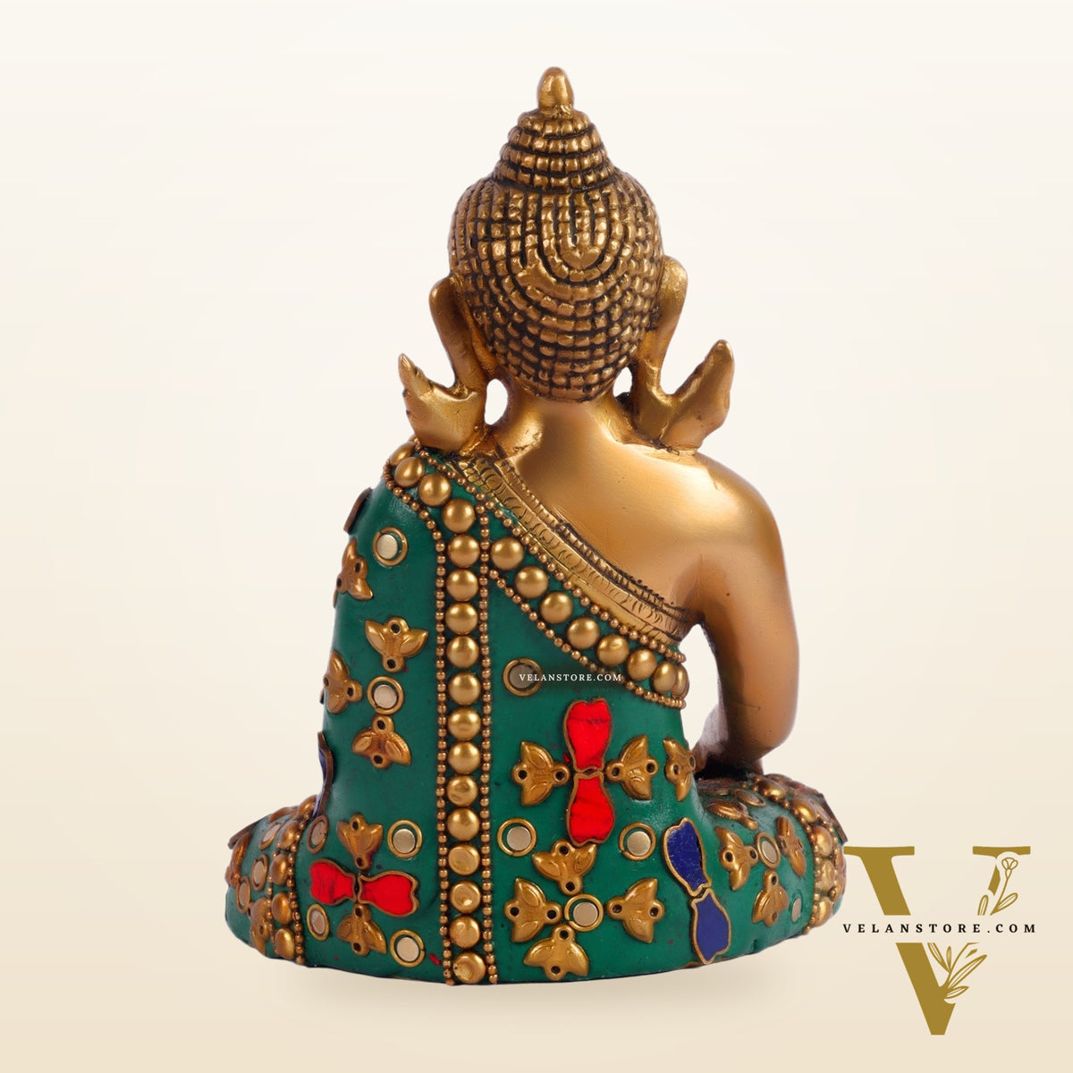 Pure Brass Buddha in Bhoomisparsha Mudra 6 inch with stonework