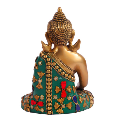 Pure Brass Buddha in Bhoomisparsha Mudra 6 inch with stonework