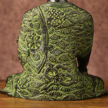 Pure Brass Buddha in Bhoomisparsha Nirvana Mudra with Dragon Carvings | 14 inch