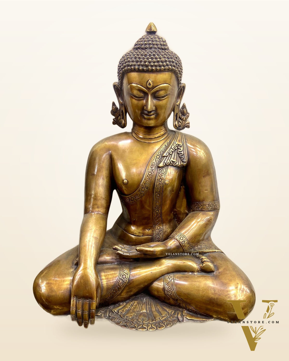 Pure Brass Buddha in Bhumisparsha Mudra Statue - 21" | large size