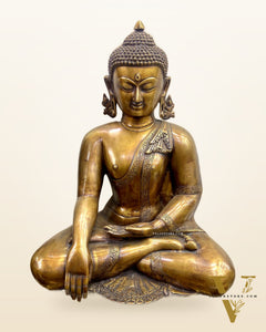 Pure Brass Buddha in Bhumisparsha Mudra Statue - 21" | large size