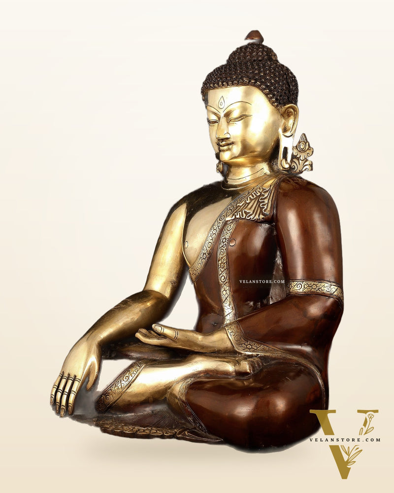 Pure Brass Buddha in Bhumisparsha Mudra Statue - 21" | large size