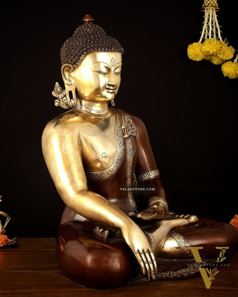 Pure Brass Buddha in Bhumisparsha Mudra Statue - 21" | large size