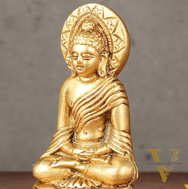 Pure Brass Buddha in Meditation Miniature Idol 4 inch