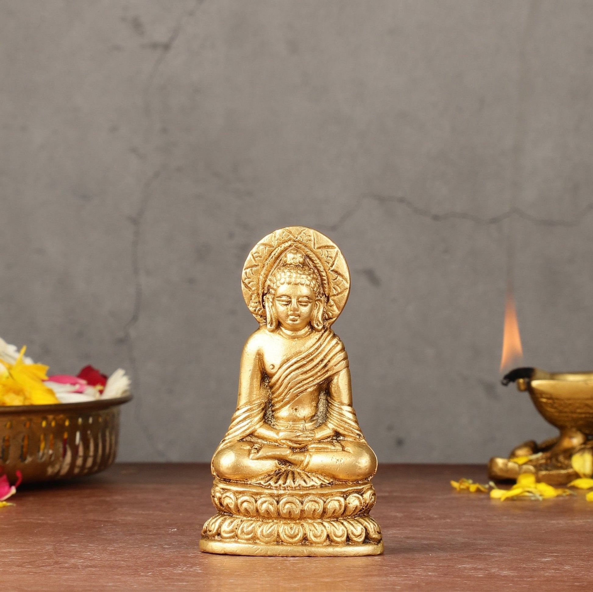 Pure Brass Buddha in Meditation Miniature Idol 4 inch