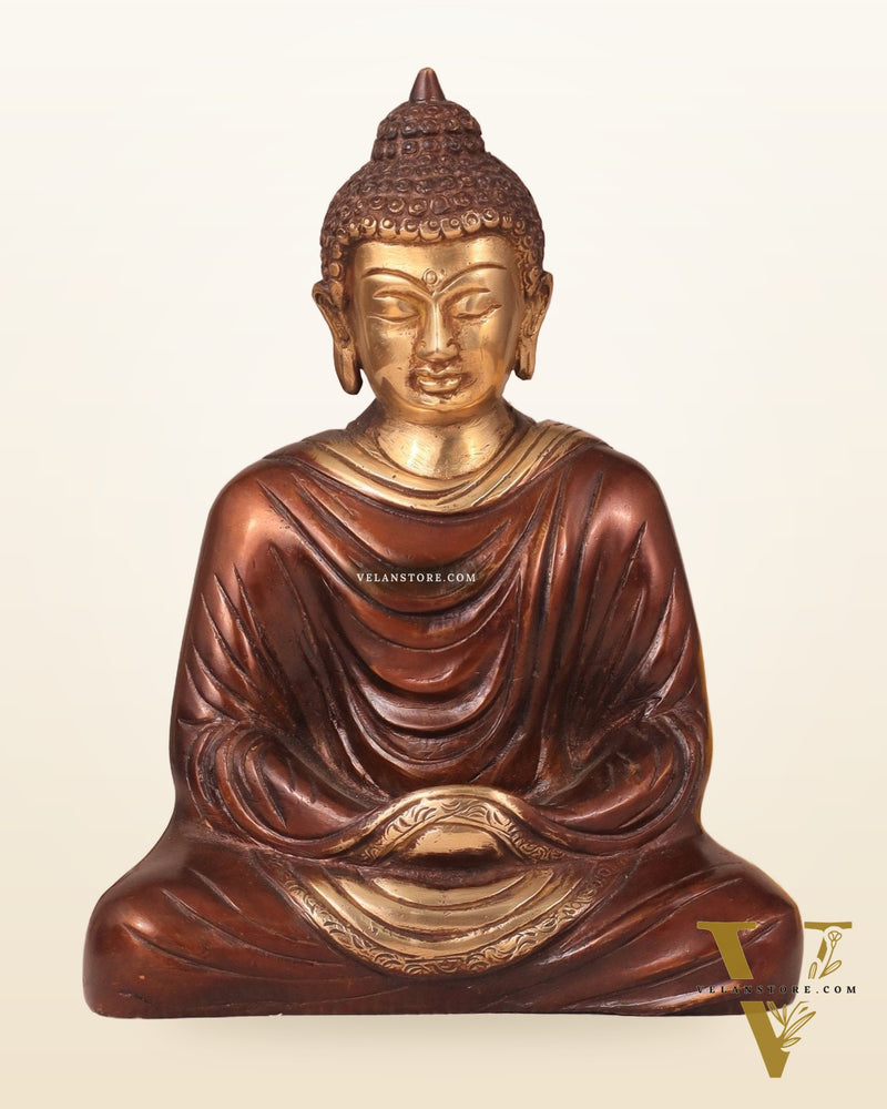 Pure Brass Buddha in Meditation Statue - Dual Tone, 7.5"