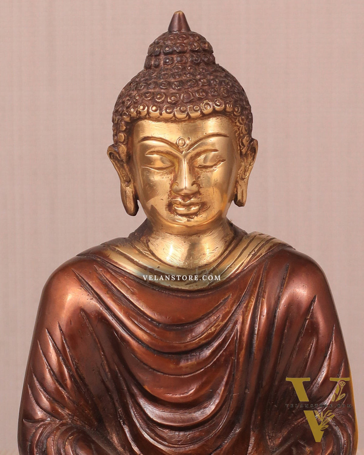 Pure Brass Buddha in Meditation Statue - Dual Tone, 7.5"