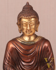 Pure Brass Buddha in Meditation Statue - Dual Tone, 7.5"