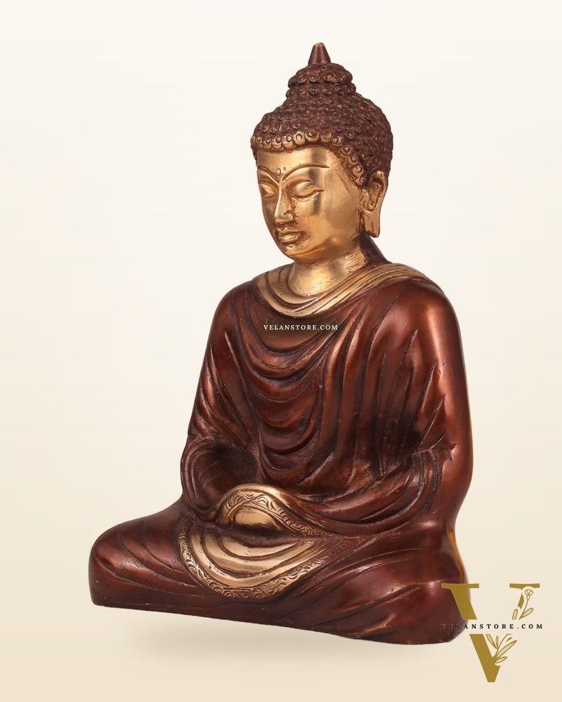 Pure Brass Buddha in Meditation Statue - Dual Tone, 7.5"