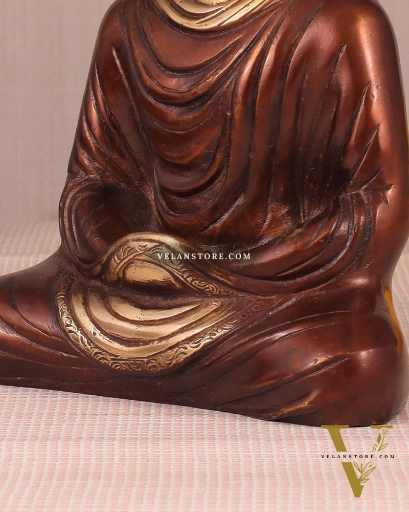 Pure Brass Buddha in Meditation Statue - Dual Tone, 7.5"